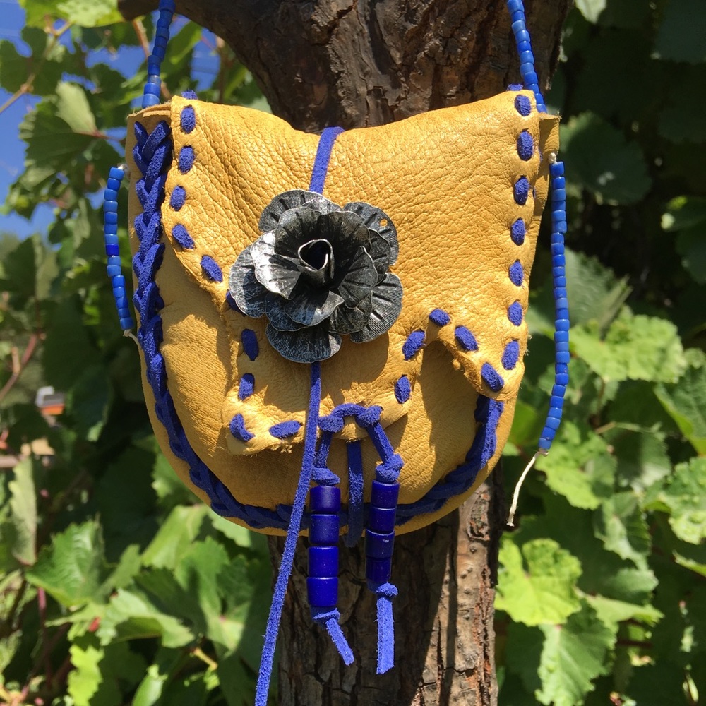 Owl Designs, medicine bag. Deer hide.